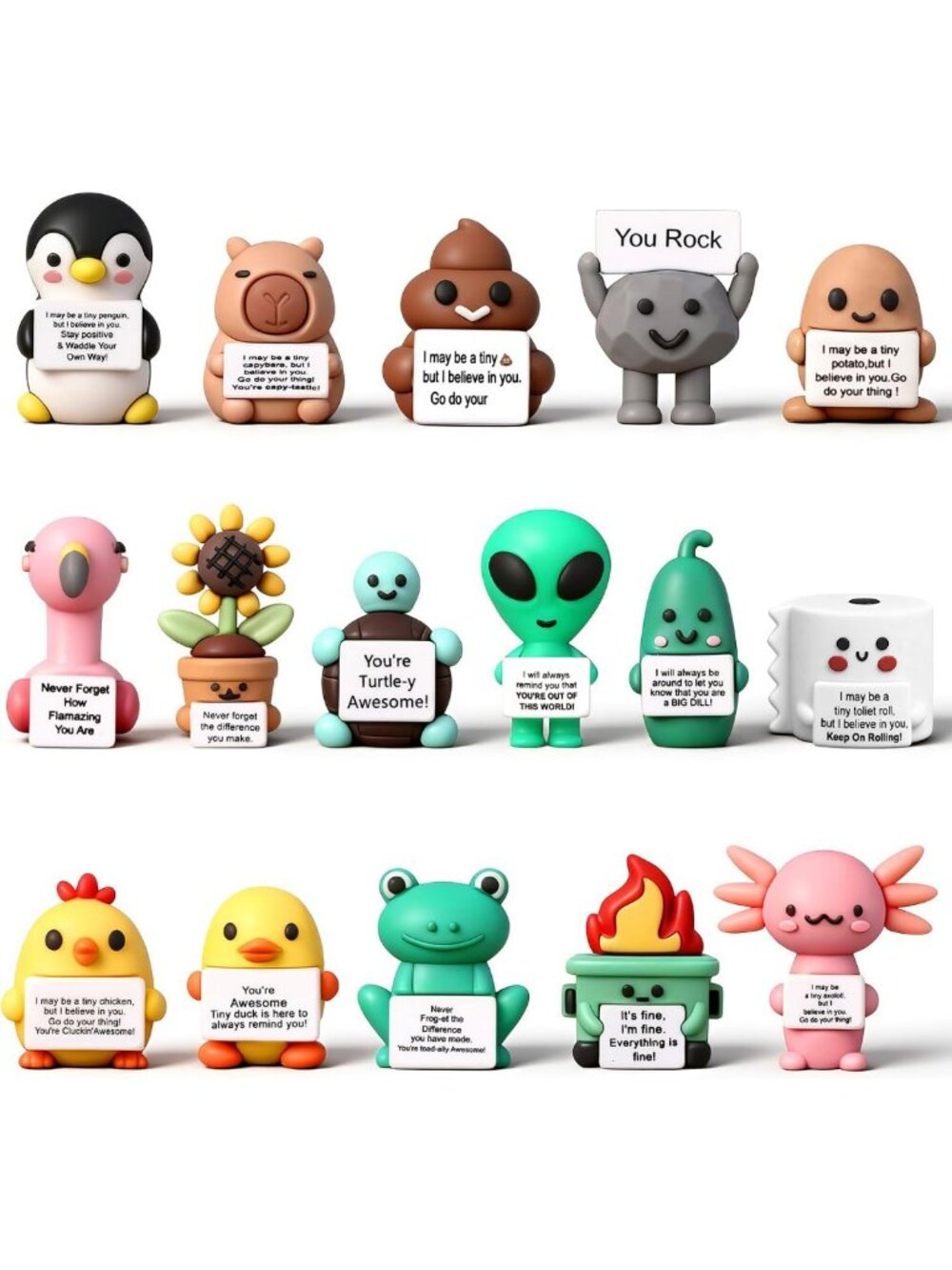 16 Pcs Mini Rubber You Rock Toys - Positive Affirmation Figures, Fun Gifts